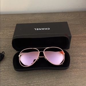 BRAND NEW CHANEL Pink Leather Aviator Pilot Sunglasses